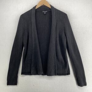 EILEEN FISHER Cardigan S Tencel Silk Textured Shawl Draped Open Front Black